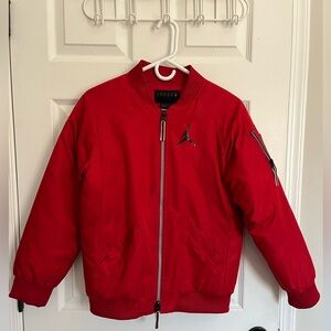 Jordan Red thick Bomber Jacket Boy Large/ there is tiny oily spot on front